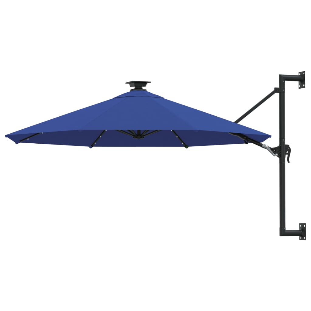 vidaXL Prie sienos montuojamas skėtis su LED/stulpu, mėlynas, 300cm