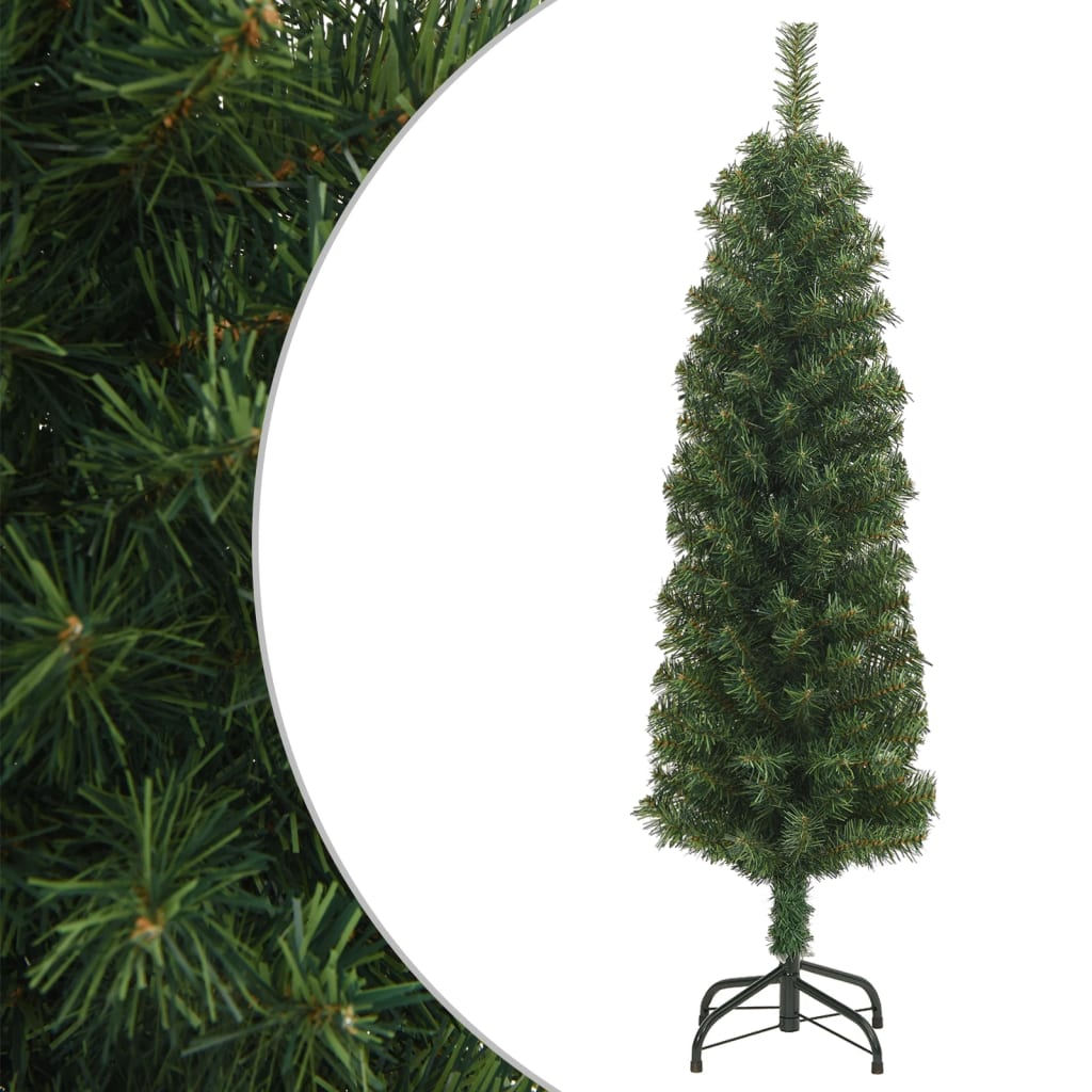 vidaXL Plona dirbtinė Kalėdų eglutė su stovu, žalia, 120cm, PVC