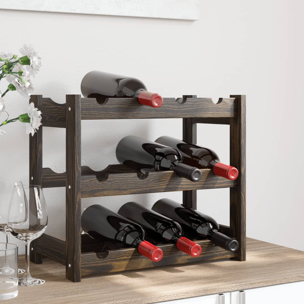 vidaXL Vyno laikiklis 12 butelių, juodas, pušies medienos masyvas