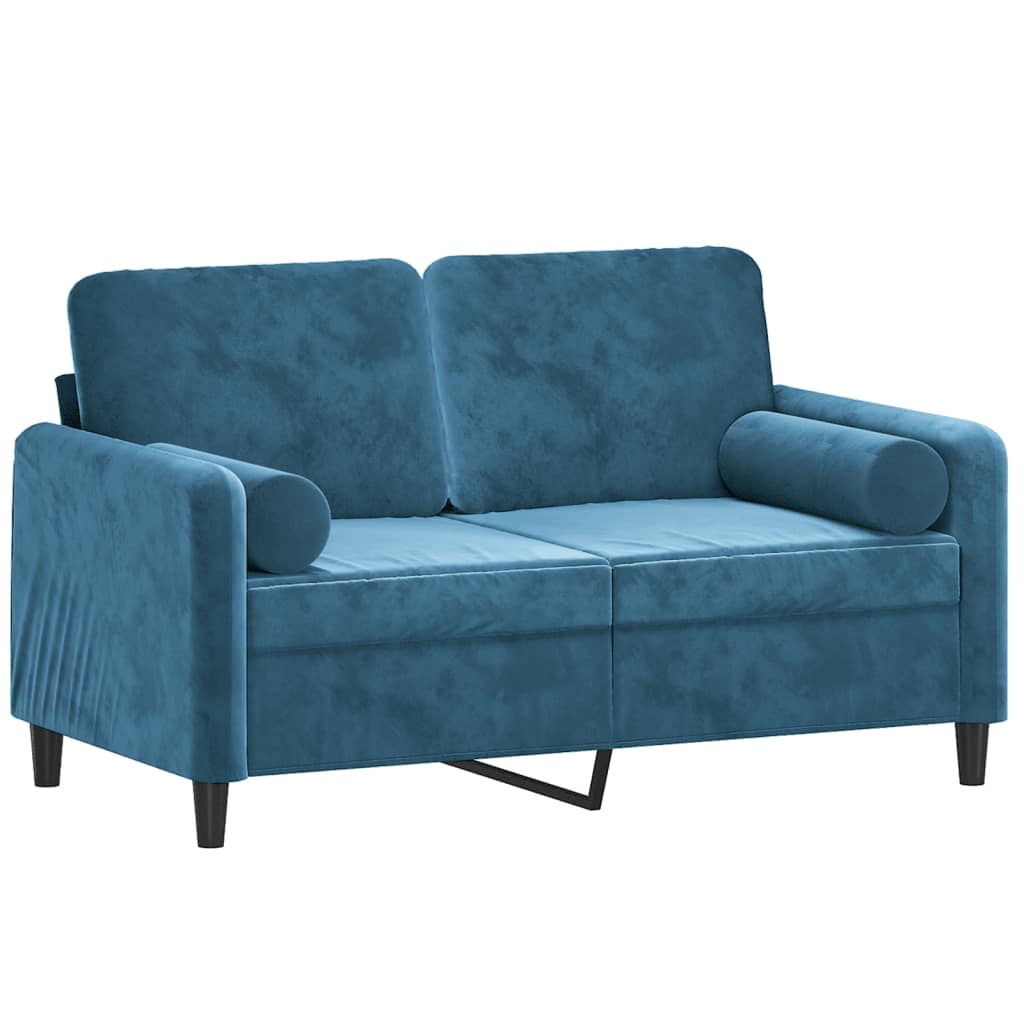vidaXL Dvivietė sofa su pagalvėlėmis, mėlynos spalvos, 120cm, aksomas