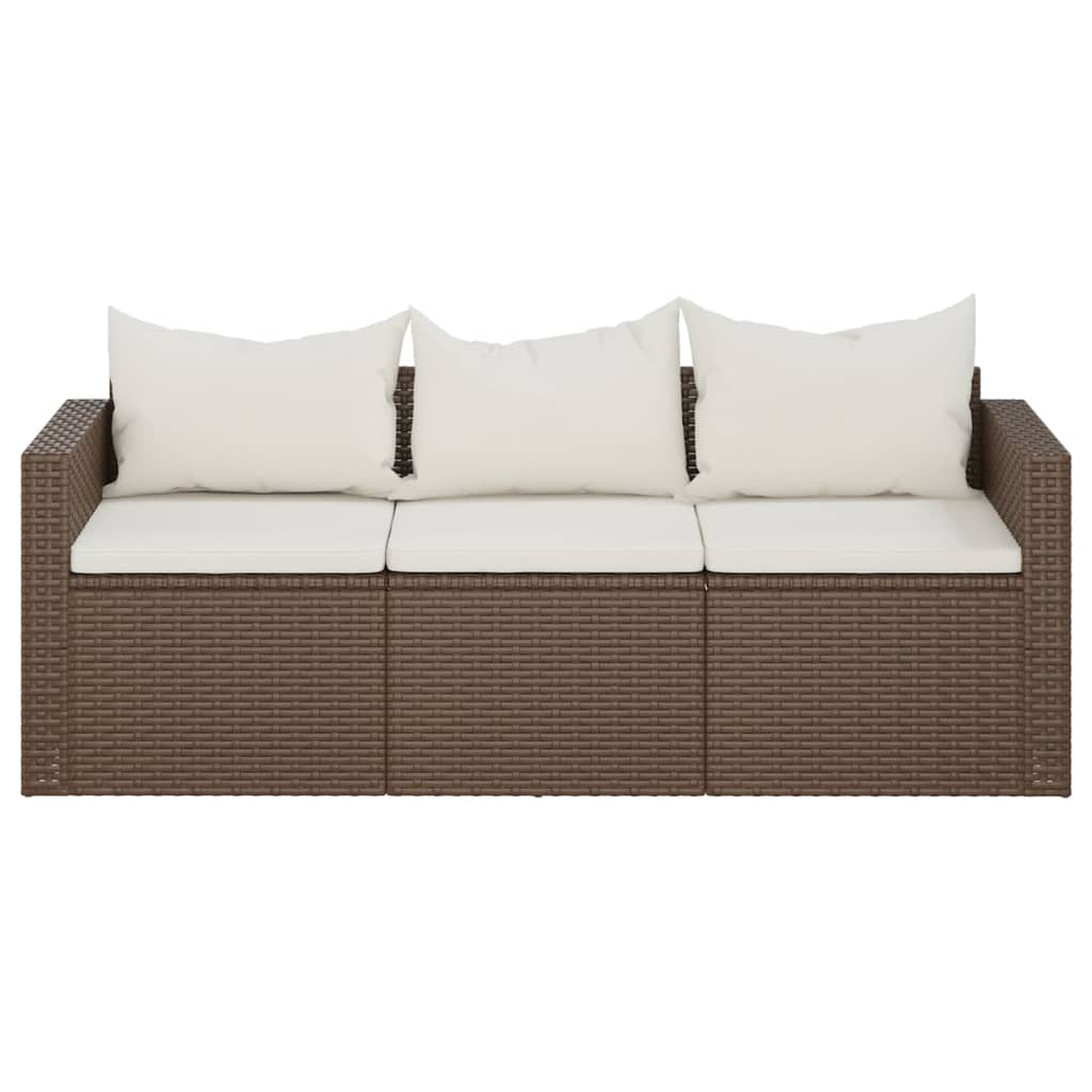 vidaXL Trivietė sodo sofa su pagalvėlėmis, rudos spalvos, poliratanas