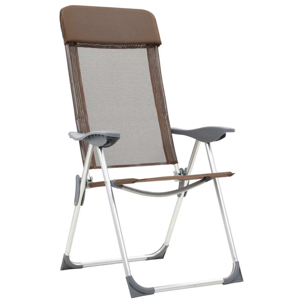 vidaXL Sulankstomos kempingo kėdės, 2 vnt., rudos, aliuminis
