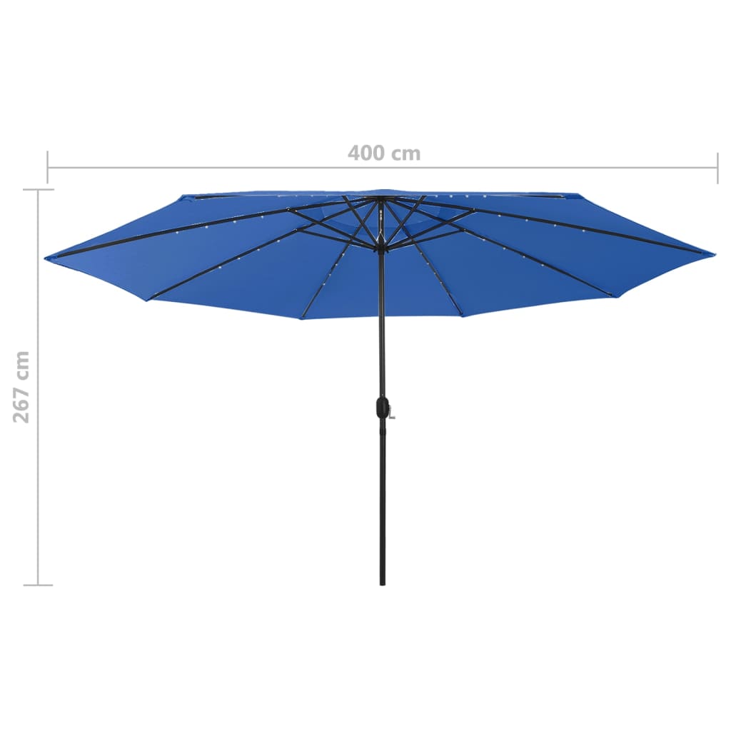 vidaXL Lauko skėtis su LED ir metaliniu stulpu, mėlynas, 400cm