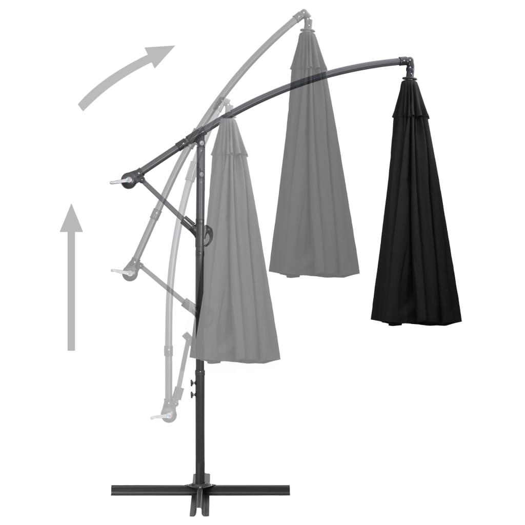 vidaXL Kabantis skėtis nuo saulės, juodas, 3m, aliuminio stulpas