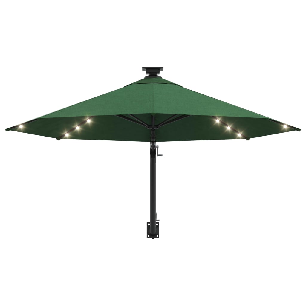 vidaXL Prie sienos montuojamas skėtis su LED/stulpu, žalias, 300cm