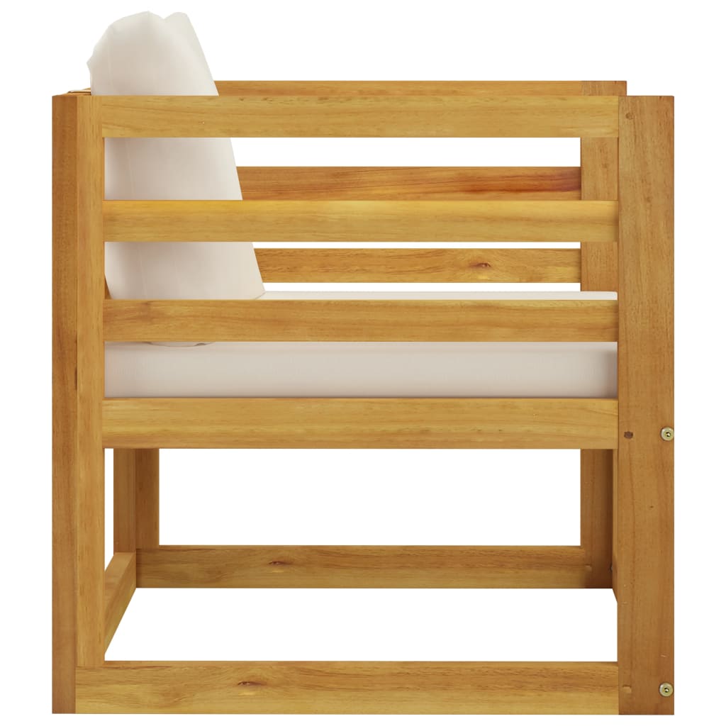 vidaXL Sodo kėdė su kreminėmis pagalvėlėmis, akacijos medienos masyvas