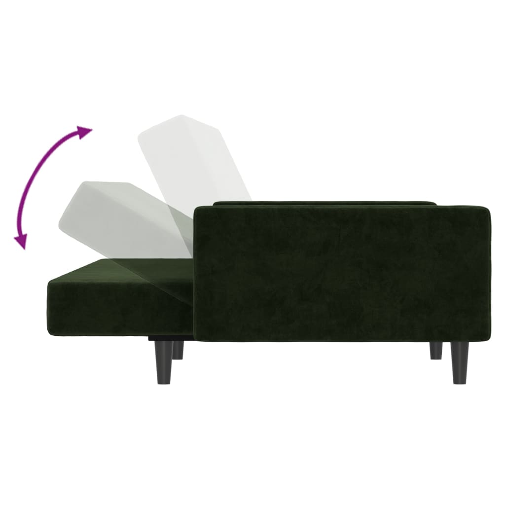 vidaXL Dvivietė sofa-lova, tamsiai žalios spalvos, aksomas