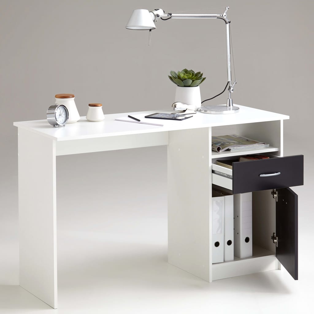 FMD Rašomasis stalas su 1 stalčiumi, baltas ir juodas, 123x50x76,5cm