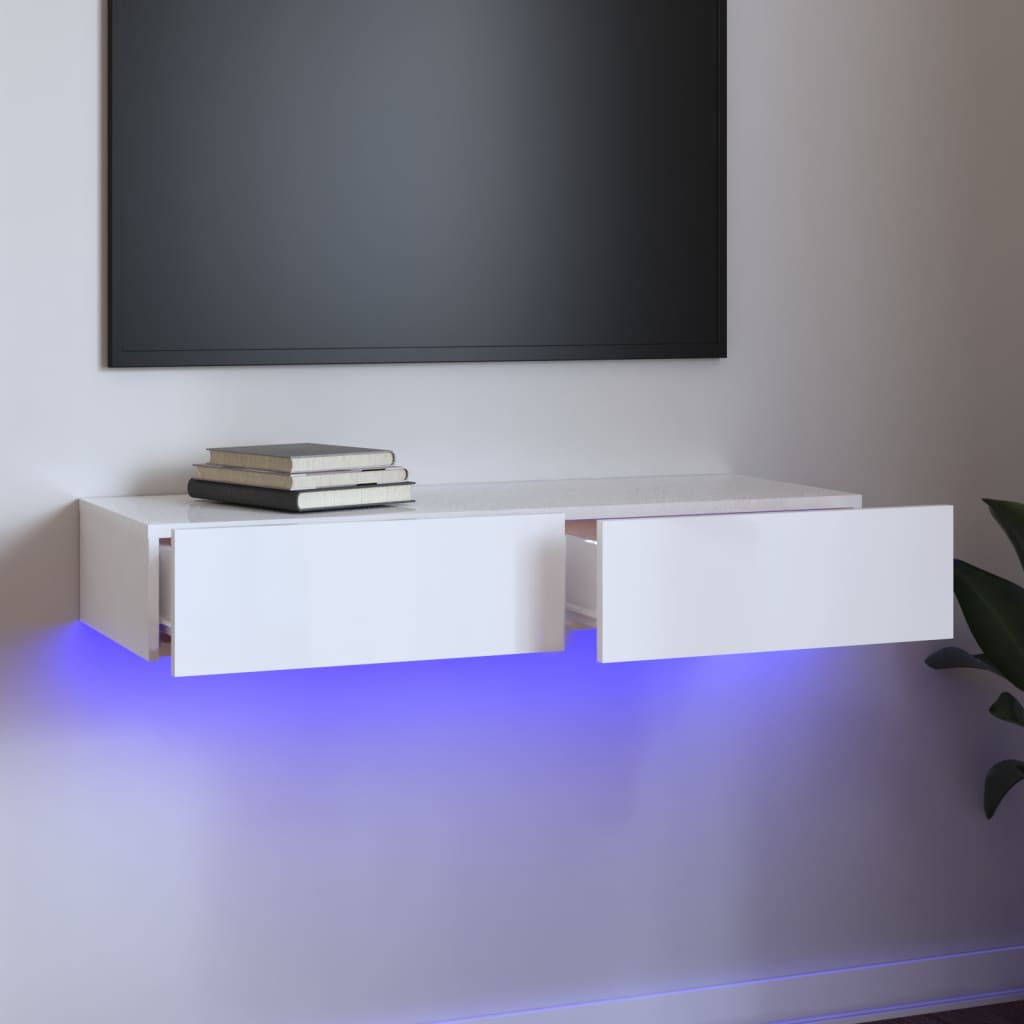 vidaXL TV spintelė su LED apšvietimu, balta, 90x35x15,5cm, blizgi
