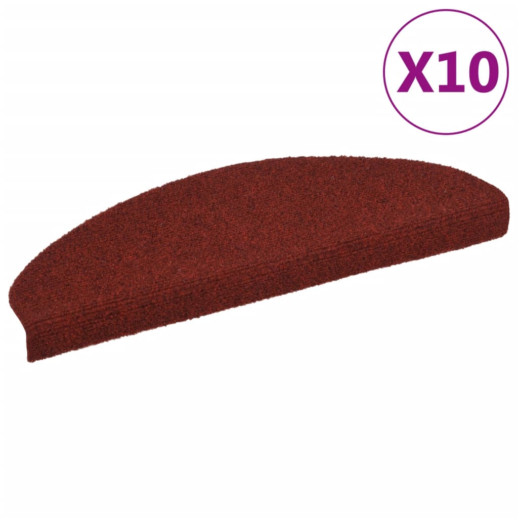 vidaXL Lipnūs laiptų kilimėliai, 10vnt., raudonos spalvos, 65x21x4cm