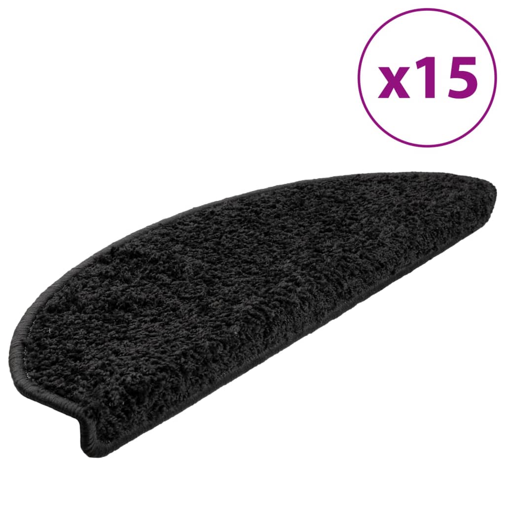 vidaXL Laiptų kilimėliai, 15vnt., juodos spalvos, 65x21x4cm