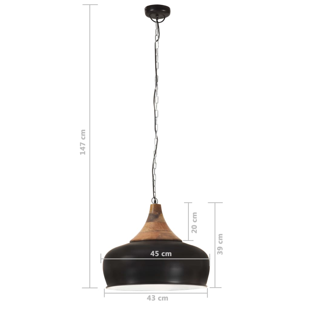vidaXL Pakabinamas šviestuvas, juodas, geležis ir mediena, 45cm, E27