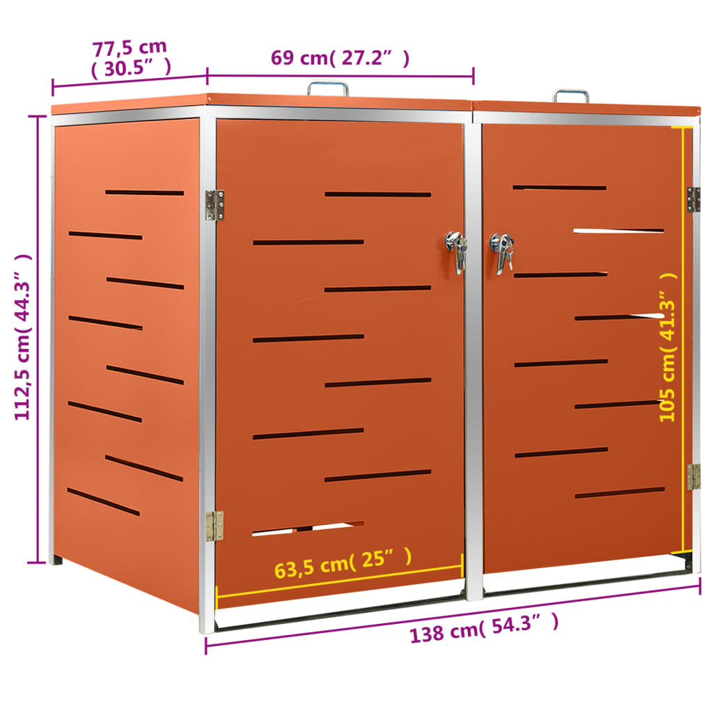 vidaXL Dvivietė konteinerių pastogė, 138x77,5x112,5 cm, plienas