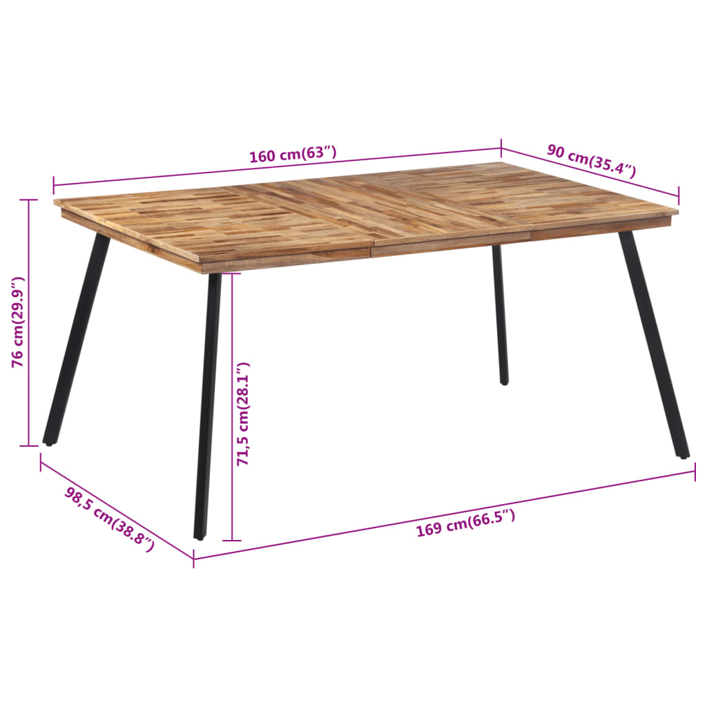 vidaXL Valgomojo stalas, 169x98,5x76cm, tikmedžio medienos masyvas
