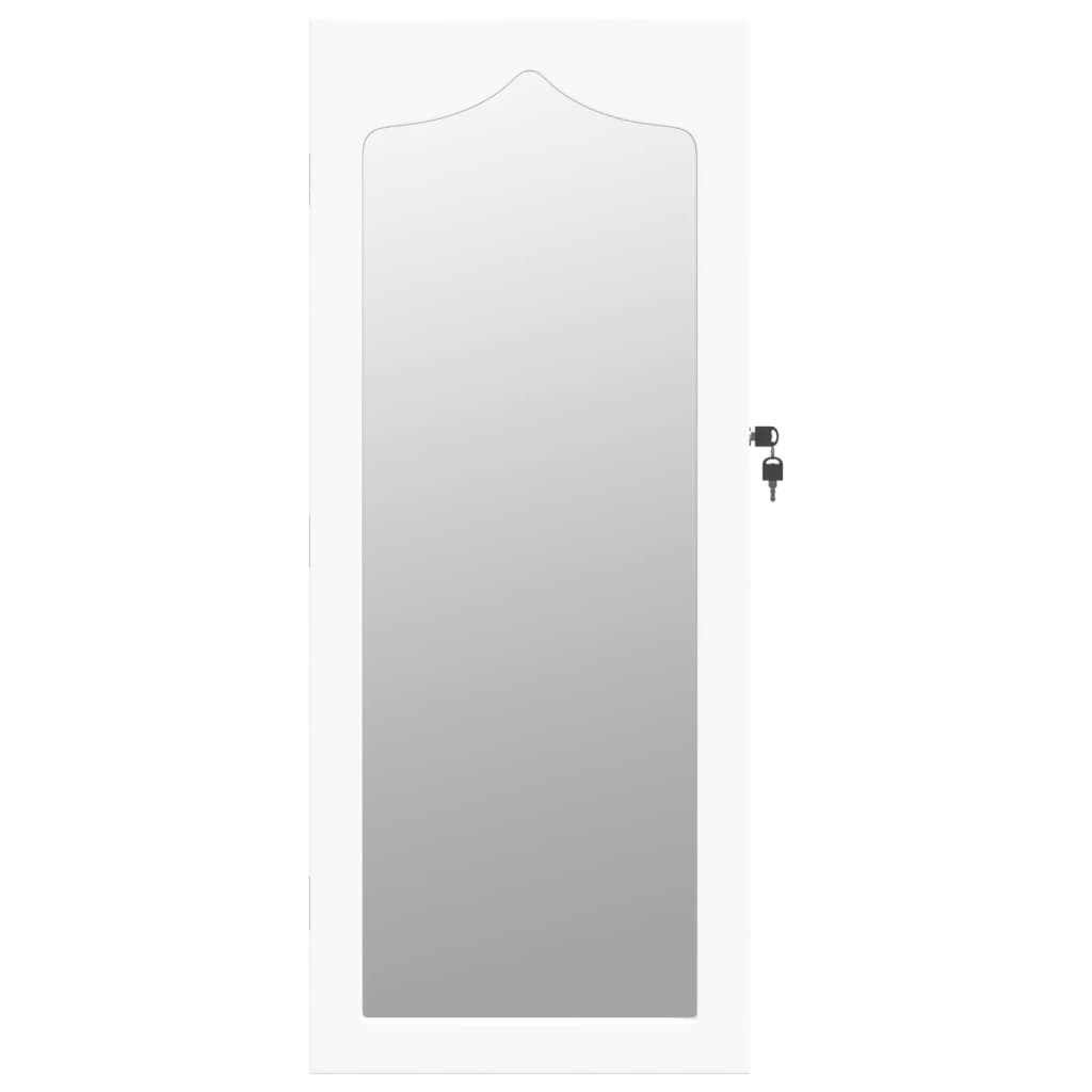 vidaXL Veidrodinė papuošalų spintelė, balta, 37,5x10x90cm, sieninė