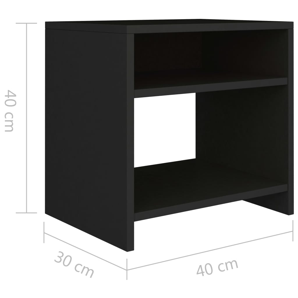 vidaXL Naktinės spintelės, 2vnt., juodos, 40x30x40cm, apdirbta mediena
