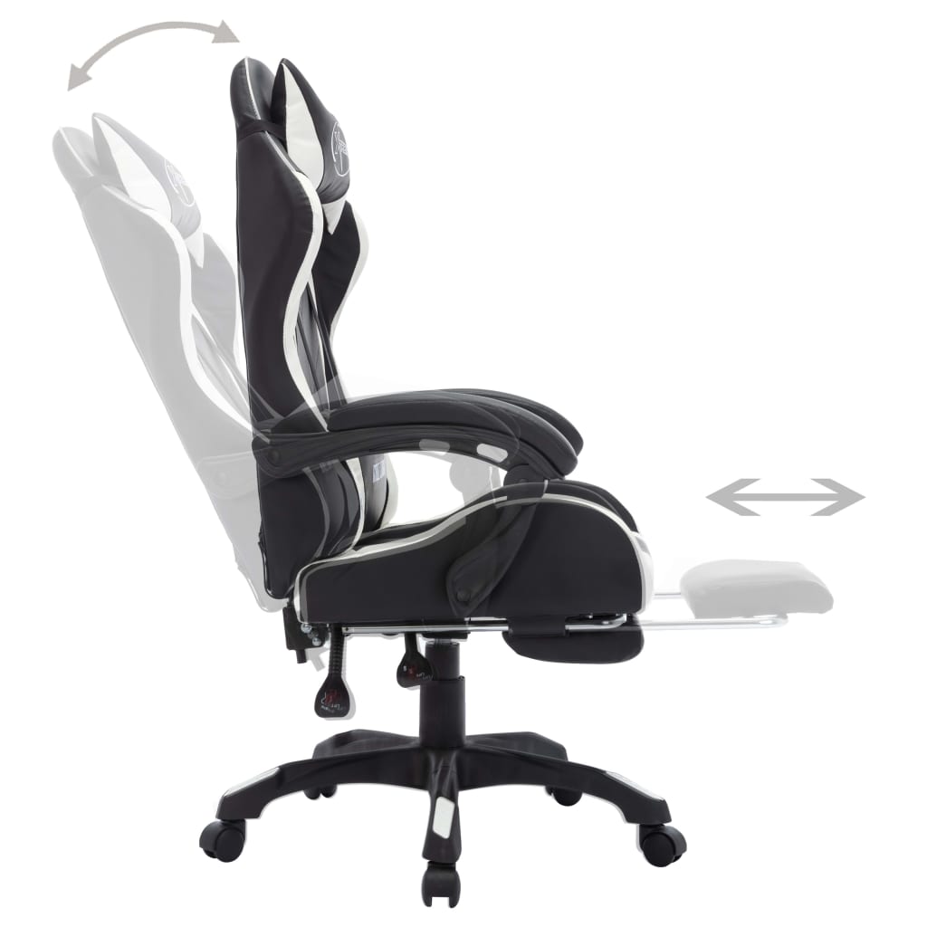 vidaXL Žaidimų kėdė su LED lemputėmis, balta ir juoda, dirbtinė oda