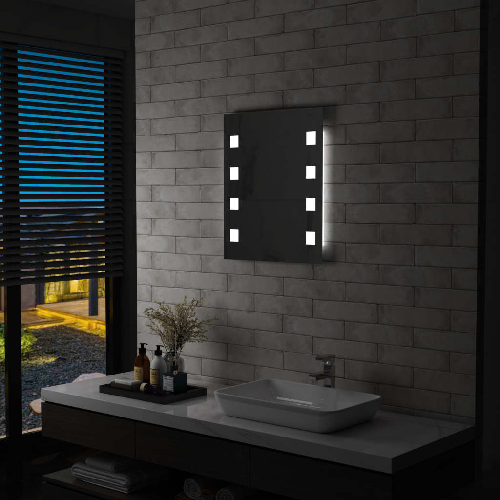 vidaXL Sieninis vonios kambario veidrodis su LED, 50x60cm