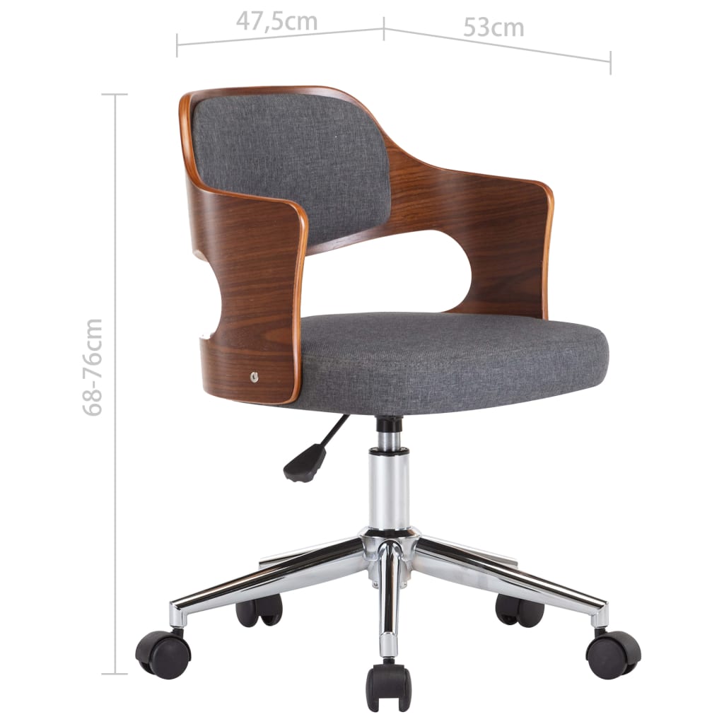 vidaXL Pasukama biuro kėdė, pilka, išlenkta mediena ir audinys