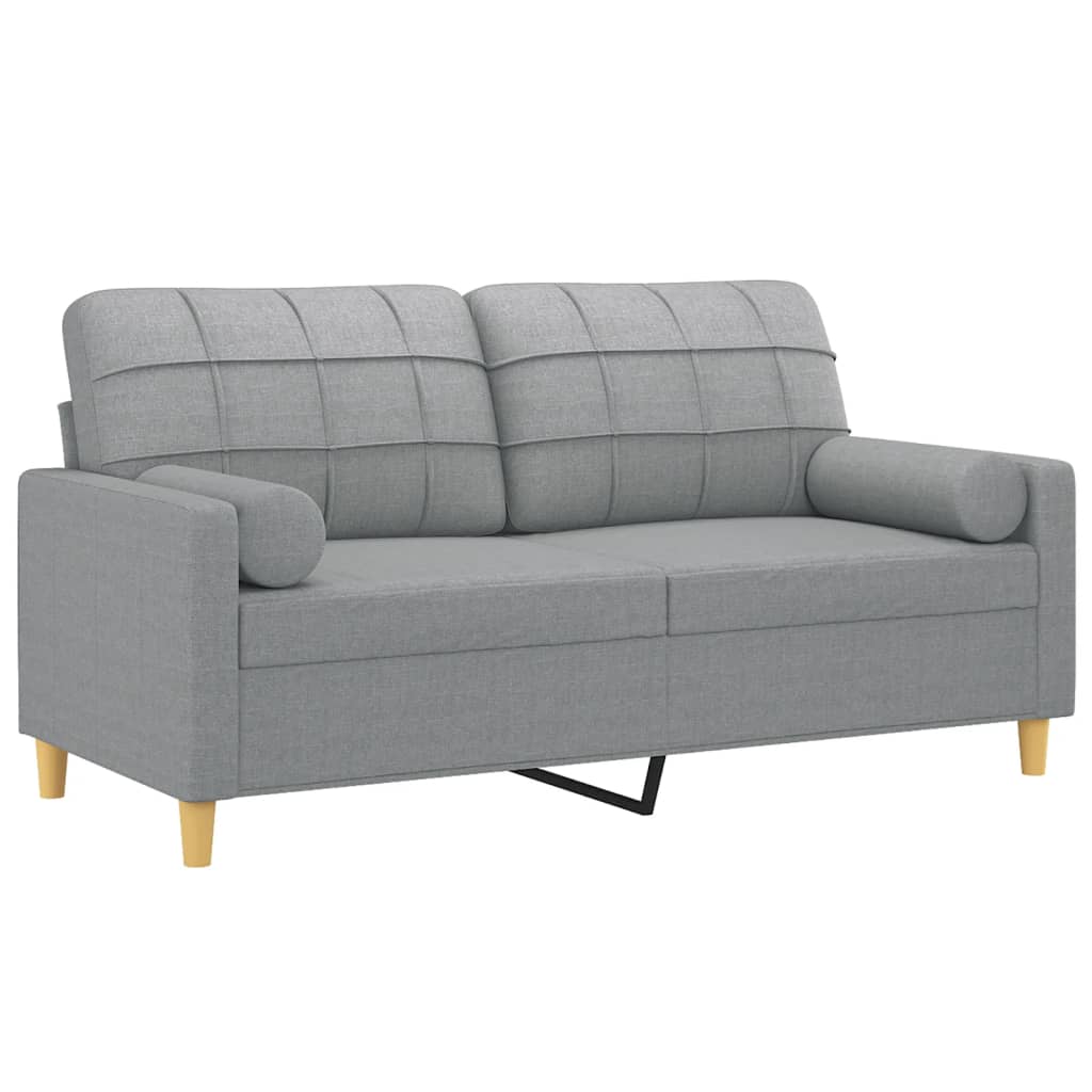 vidaXL Dvivietė sofa su pagalvėlėmis, šviesiai pilka, 140cm, audinys