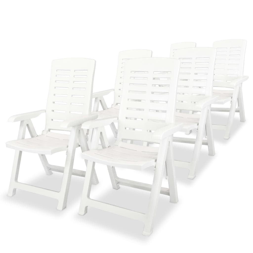 vidaXL Atlošiamos sodo kėdės, 6 vnt., plastikas, balta sp.