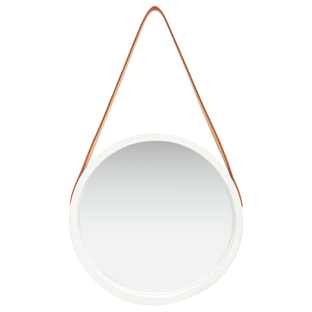 vidaXL Sieninis veidrodis su dirželiu, baltos spalvos, 40cm