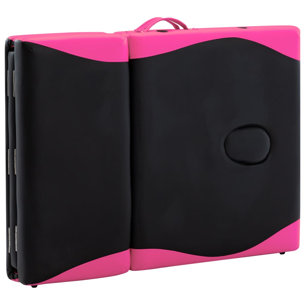 vidaXL Sulankstomas masažo stalas, juodas/rožinis, aliuminis, 4 zonų